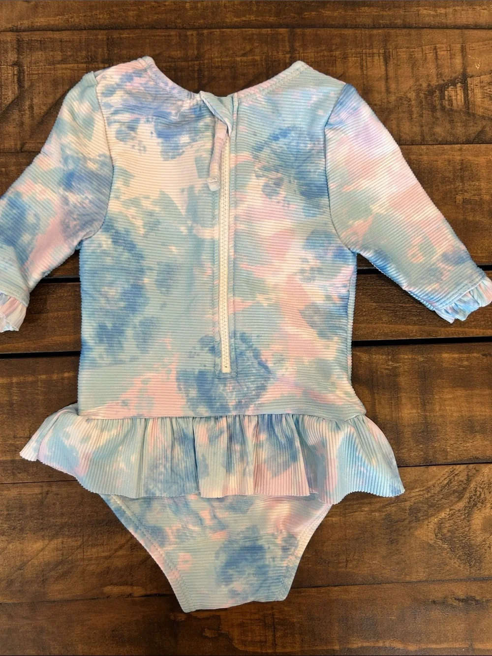 Snapper Rock 0-6M Light Blue and Pink Tie-Dye Infant Swim Top